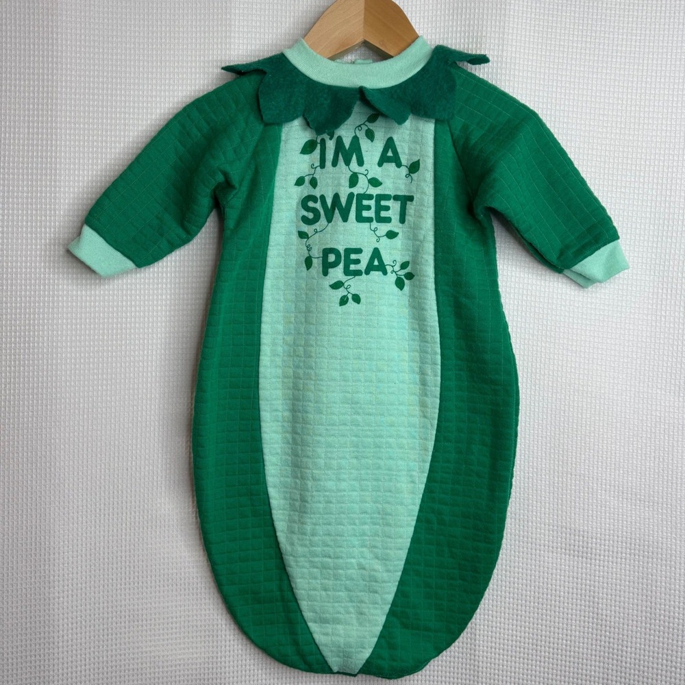 Vintage Sweet Pea Baby Bunting Costume Quilted Sleeper Green NB-3M Halloween